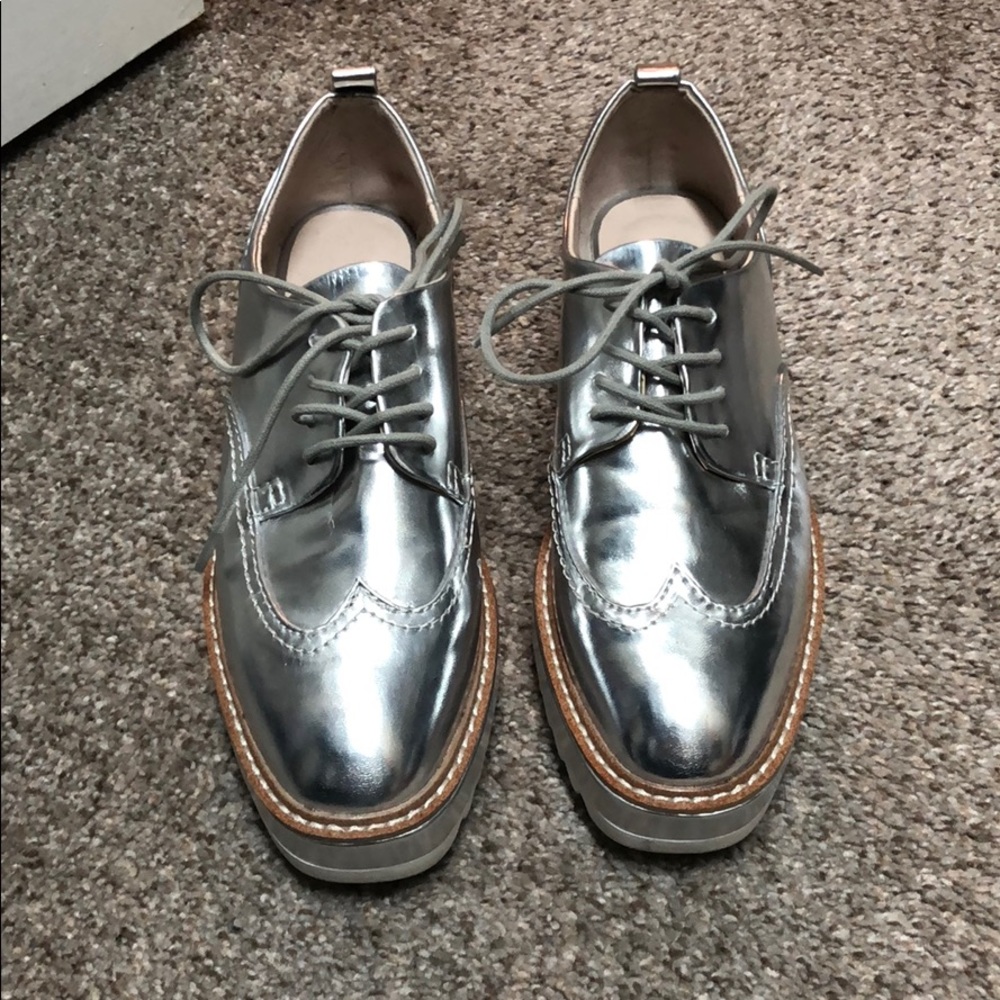 Zara Silver Platform Oxfords